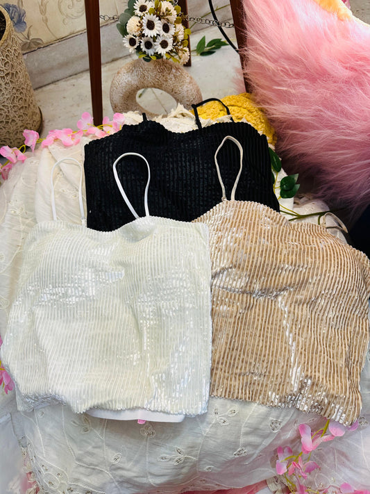 Glitzy Blitzy Velvet Stripes Sweetheart Neck Top