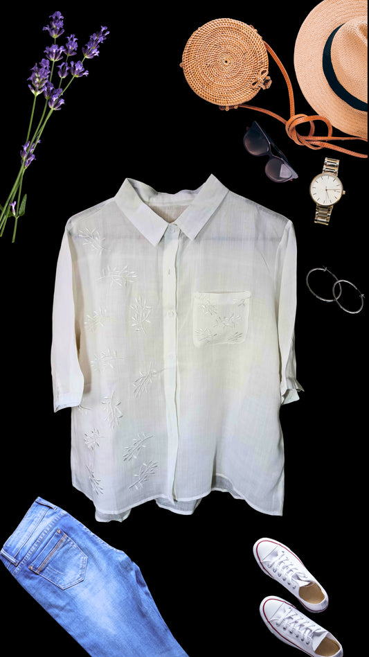 Pure Linen Chikankari Solid Half Sleeve Shirt
