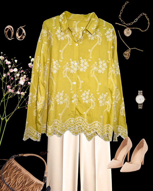 Flower Embroidered Cutwork Shirt
