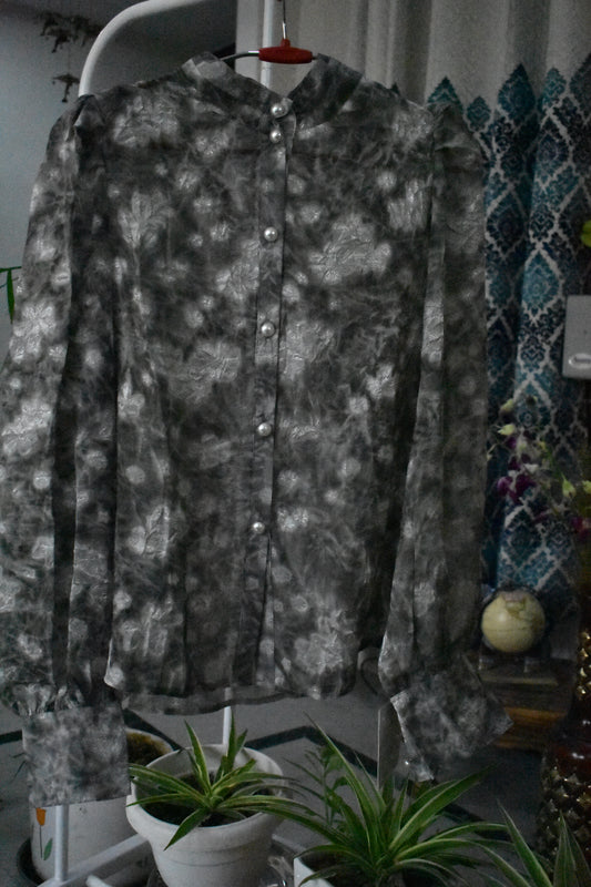 Crushed Organza Tie & Dye Pearl Button Shirt