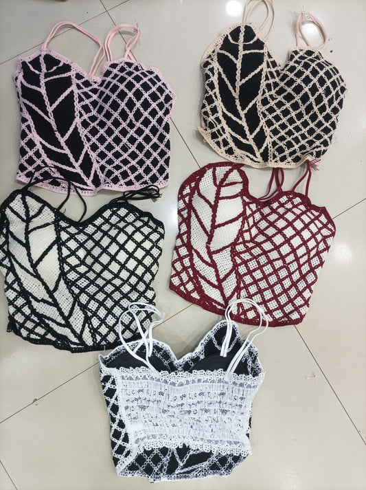 Checked Boho Crochet Bralette