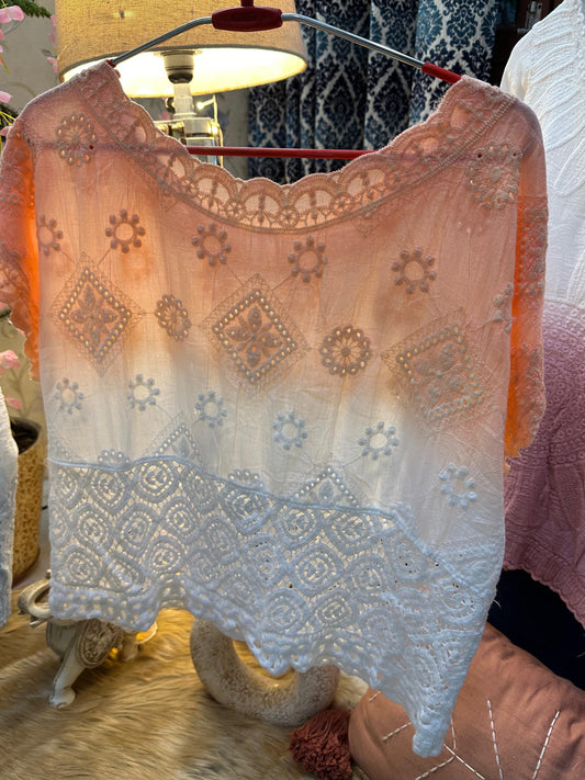 Gradient Chikankari Cotton Top