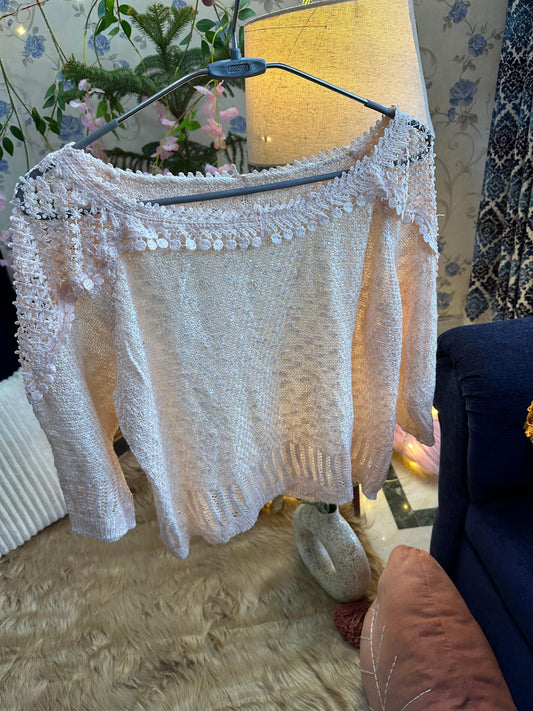 Crochet All Day Peach Lacy Top