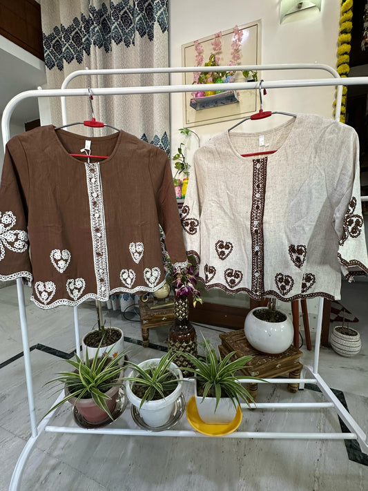 Lace Embroidered Cutwork Button Top