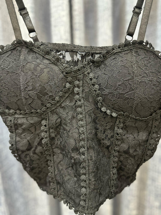 Black Lacy Net Corset with Pompoms