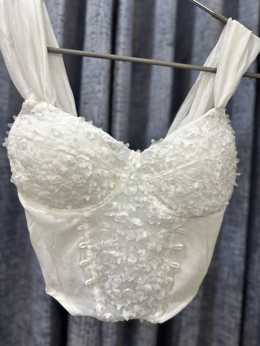 Ruffled Corset with Seamless Net Sleeves