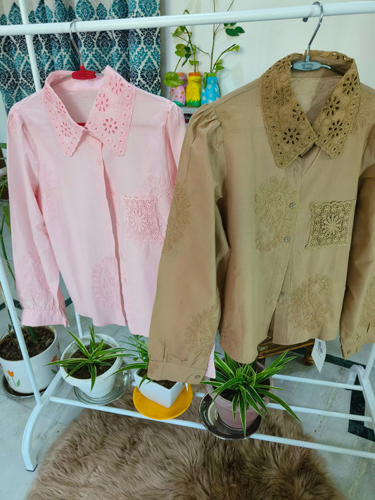Eyelet Chikankari Hand Embroidered Cotton Shirt