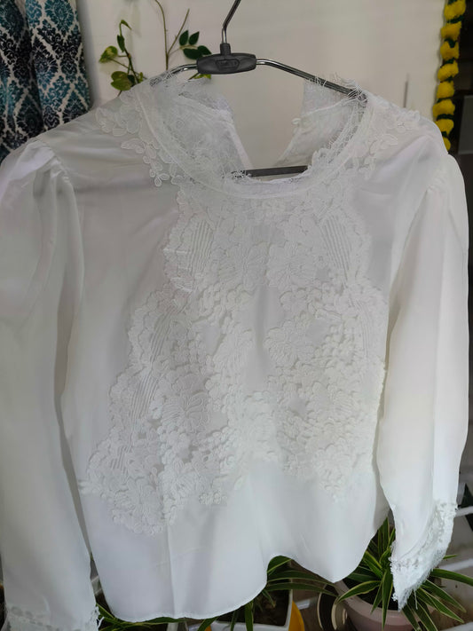 White Net Embroidered Ruffled Frill Tunic Top