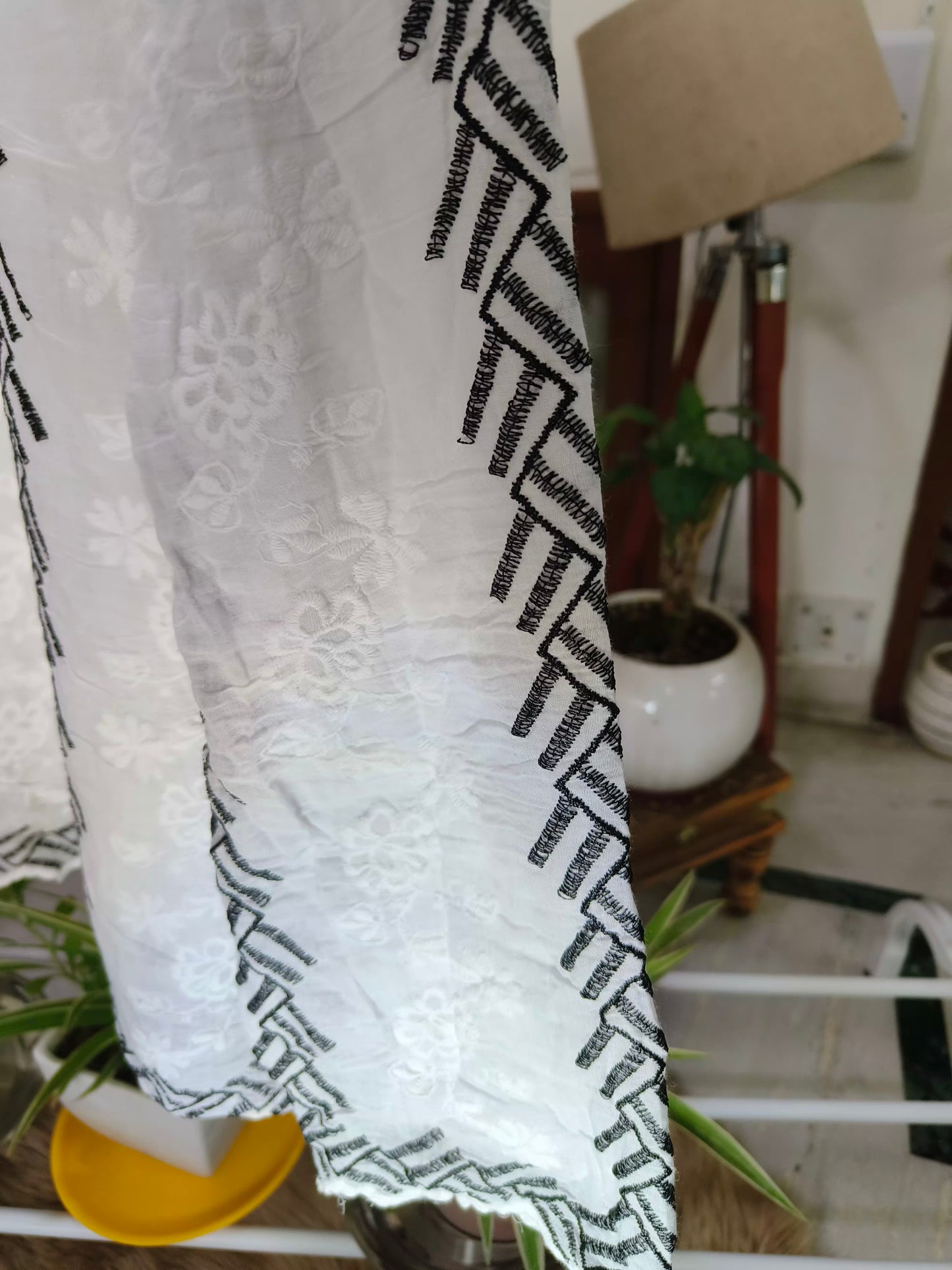 Soft Linen Threadwork Embroidery Zig Zag Shirt