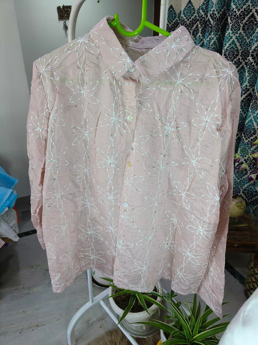 Flower Embroidery Glitter Shirt