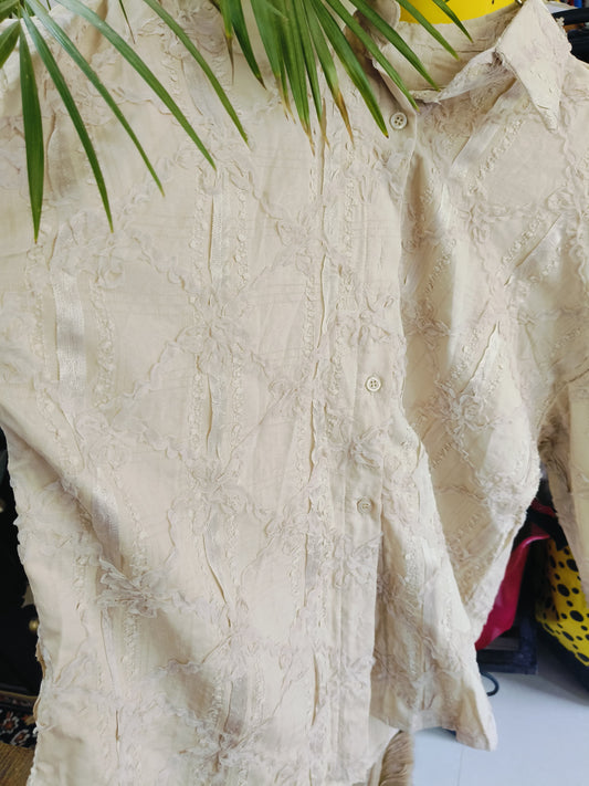 Ruffled Frill Flower Embroidered Shirt