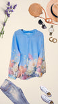 Flower Printed Chinese Collar Shirt