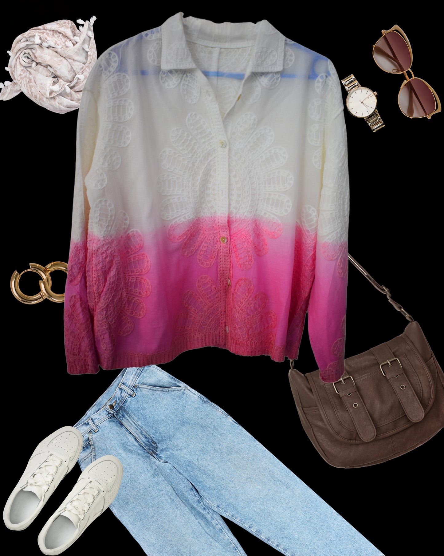 Gradient Chikankari Cotton Shirt