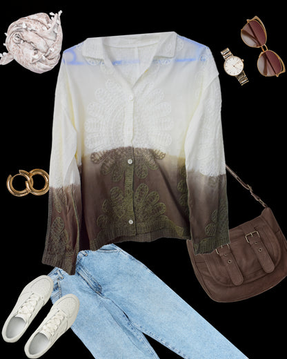 Gradient Chikankari Cotton Shirt