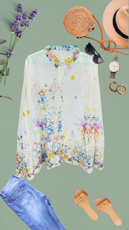 Garden Tissue Organza Cutwork Embroidered Full Sleeve Shirt