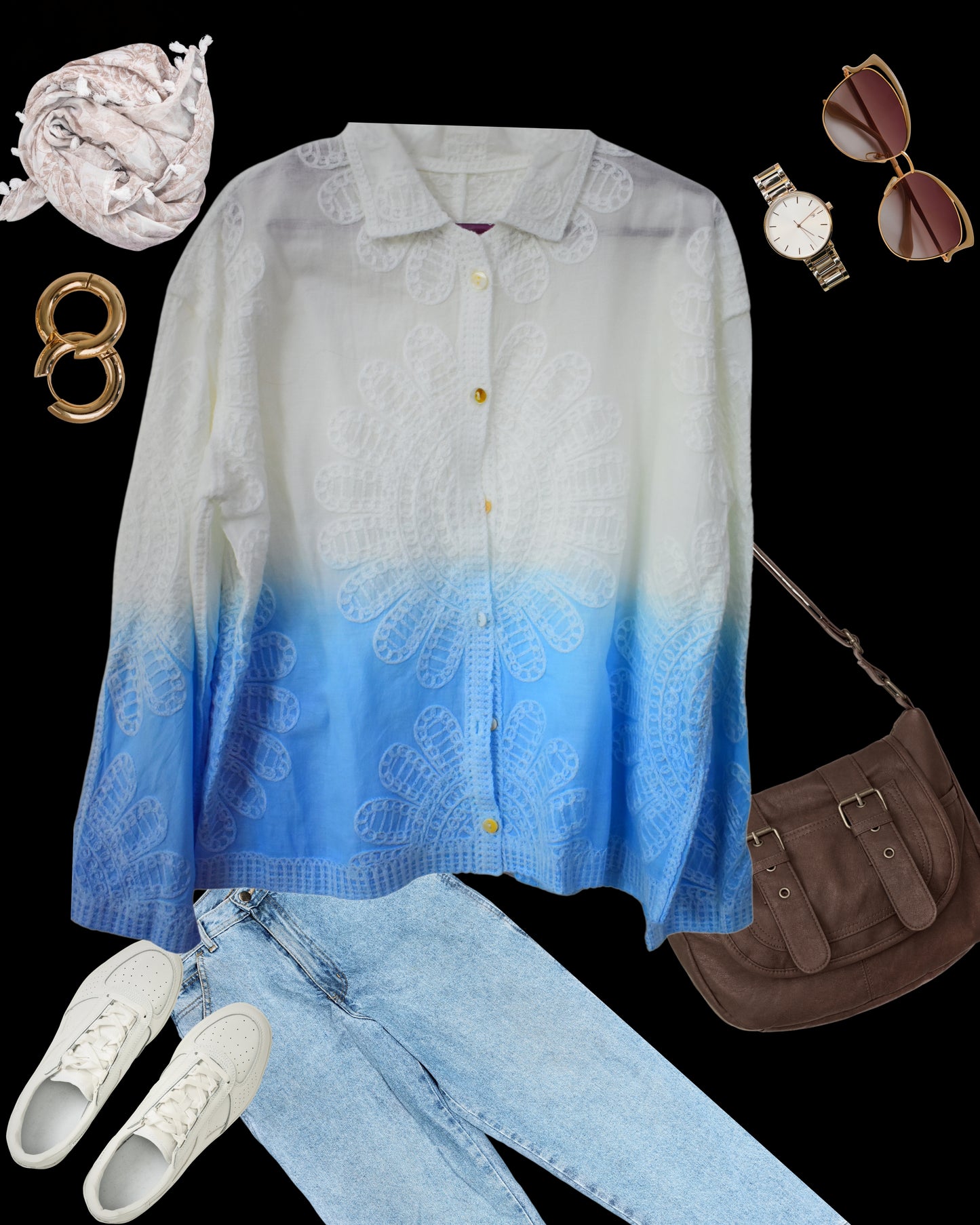 Gradient Chikankari Cotton Shirt