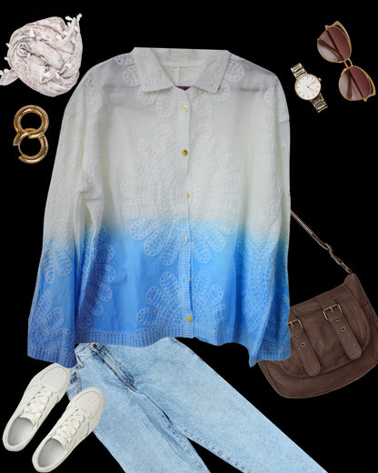 Gradient Chikankari Cotton Shirt