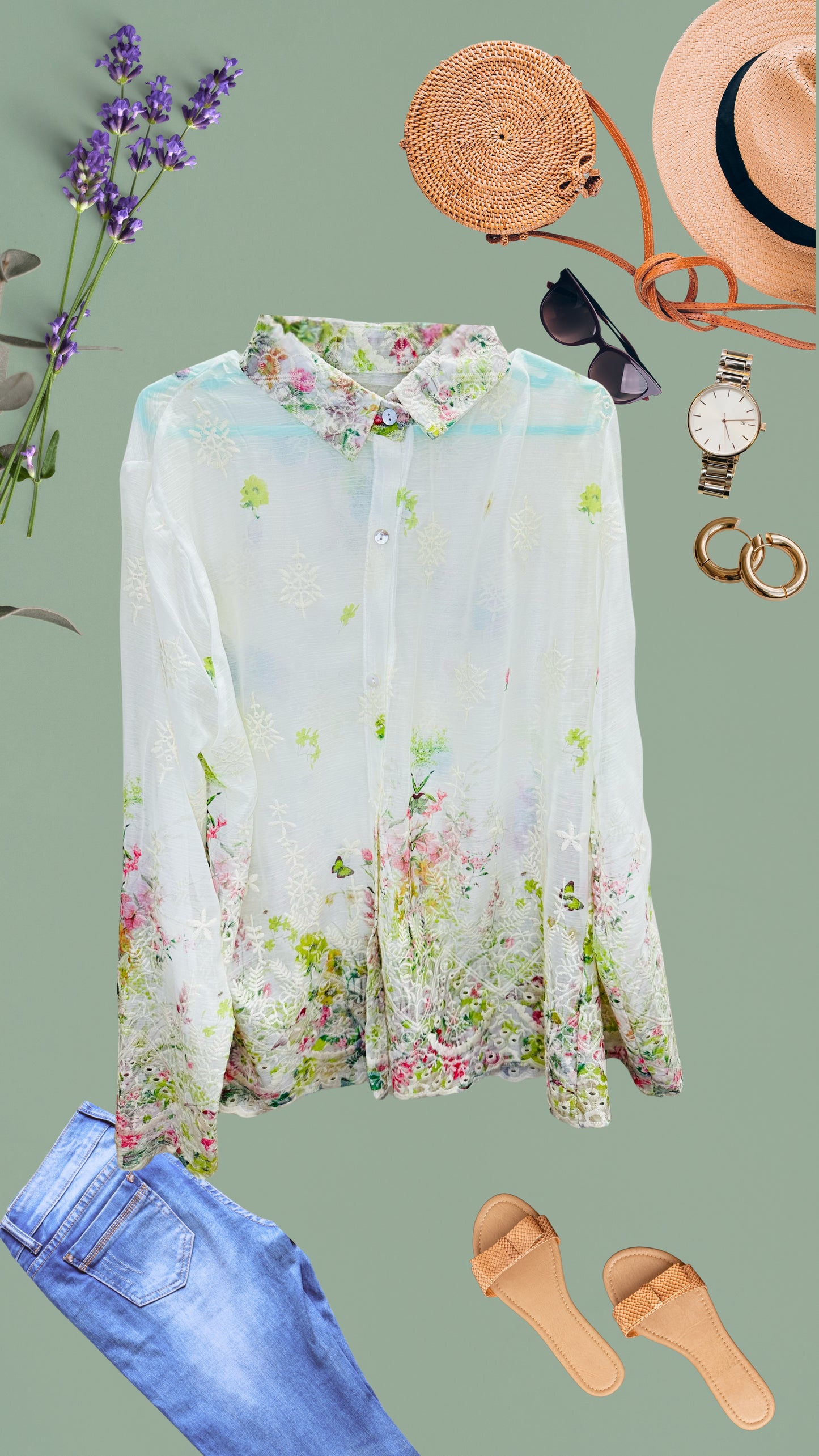 Garden Tissue Organza Cutwork Embroidered Full Sleeve Shirt