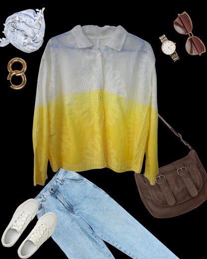 Gradient Chikankari Cotton Shirt