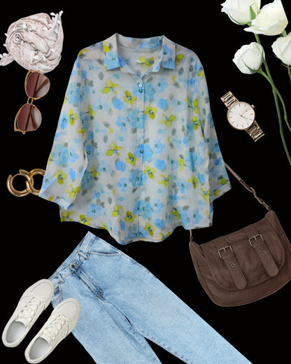 Floral Printed Pure Cotton Summer Loose Shirt