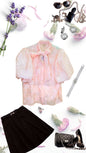Bowtie Flower Pearl Embroidered Half Sleeve Puff Top with Inner