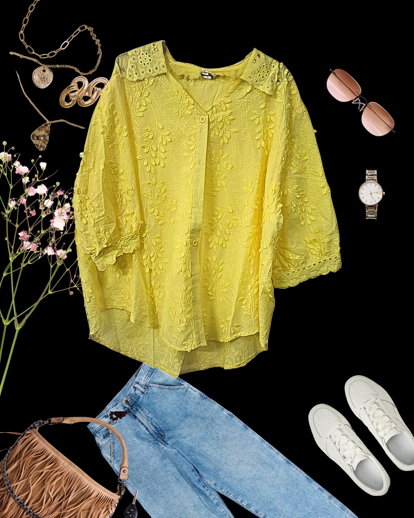 Threadwork Lace Embroidered Cotton Shirt