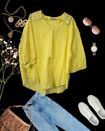 Threadwork Lace Embroidered Cotton Shirt