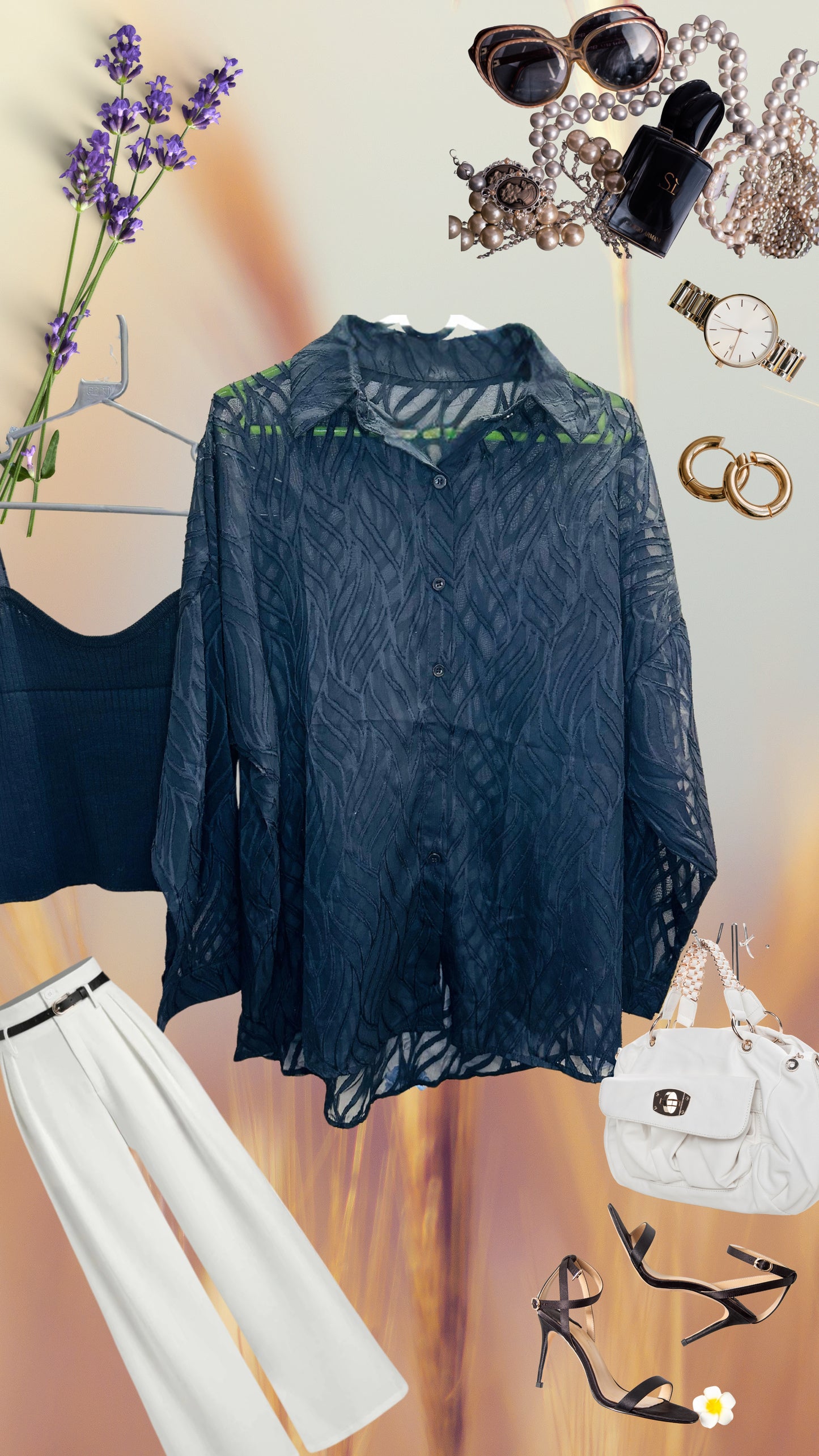 Chiknkari Ruffled Shadow work Organza Loose Shirt