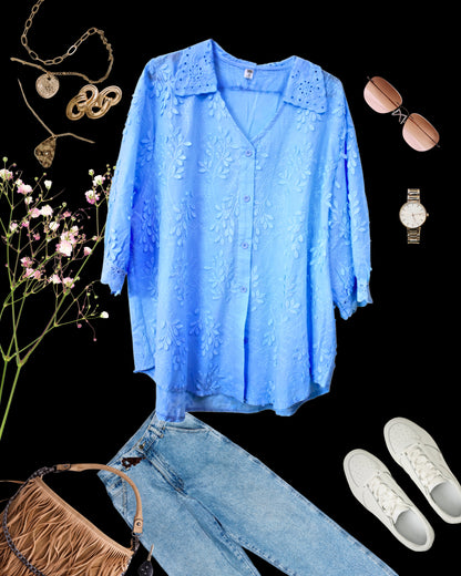 Threadwork Lace Embroidered Cotton Shirt