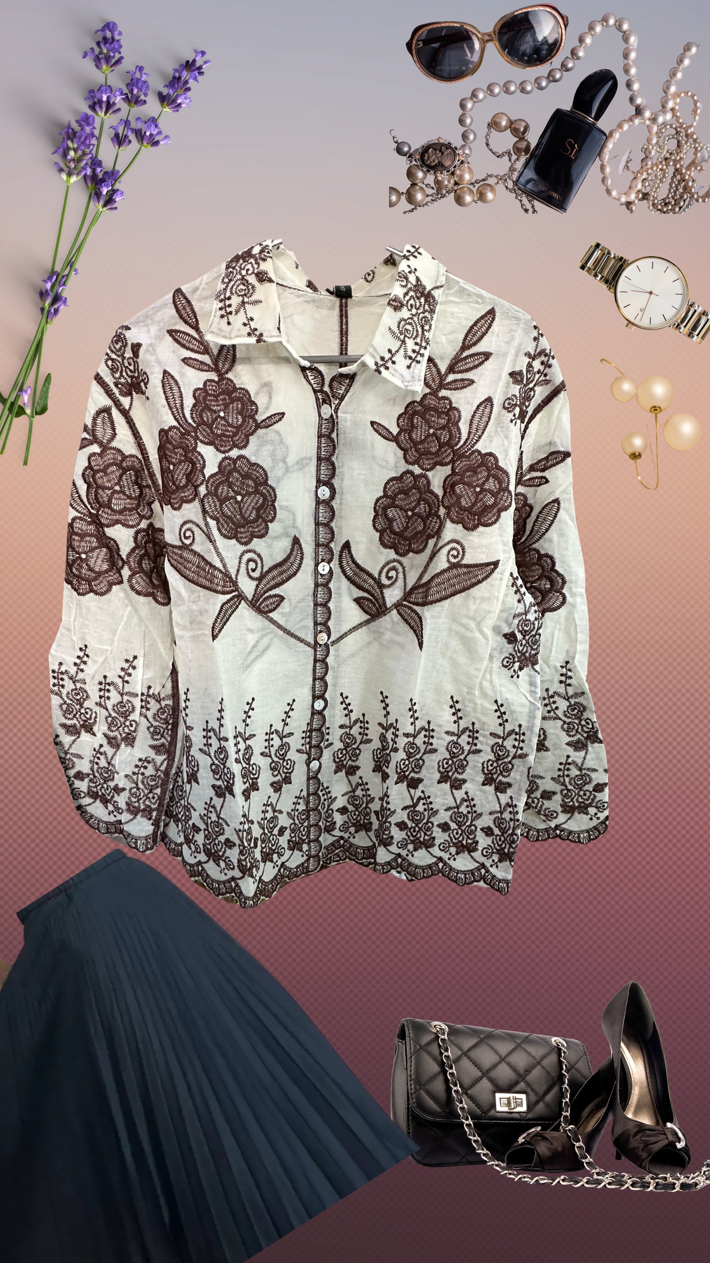 Rose Embroidered Cutwork Khadi Shirt