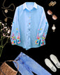Sleeve flower embroidered Solid Shirt