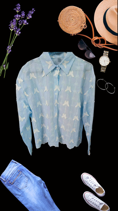 Linen Chikankari Butterfly Cutwork Shirt