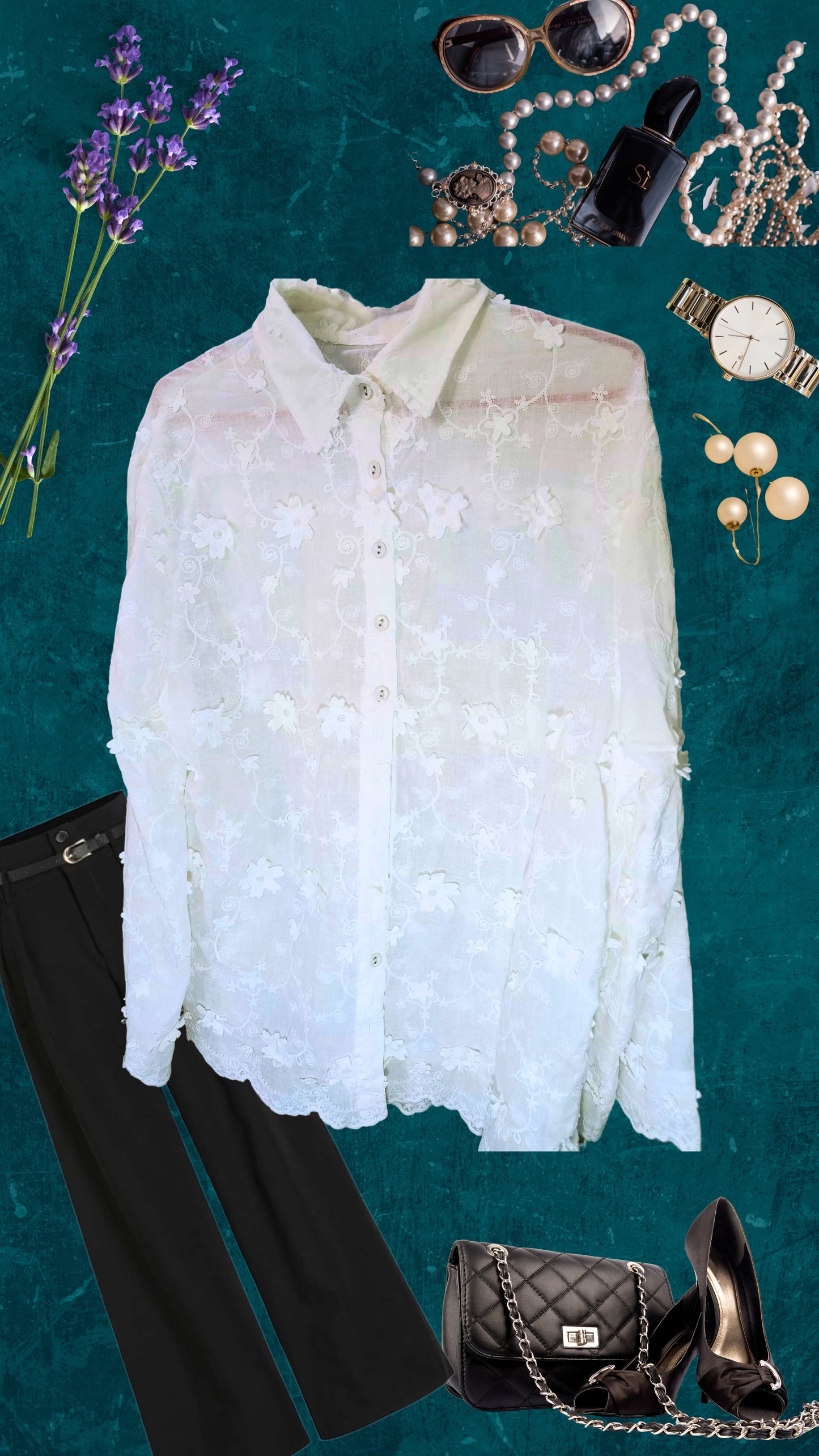 Pure Cotton Chikankari Flower Design Cutwork Shirt