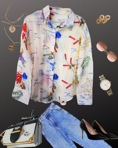 Garden Scribble Loose Shirt