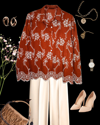 Flower Embroidered Cutwork Shirt