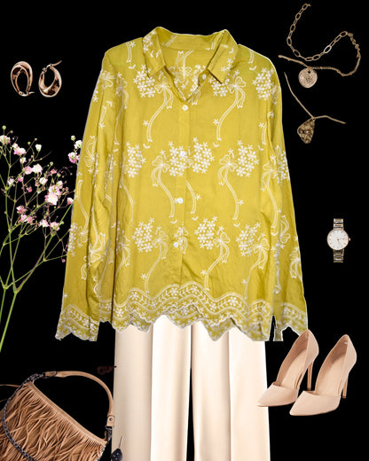 Flower Embroidered Cutwork Shirt