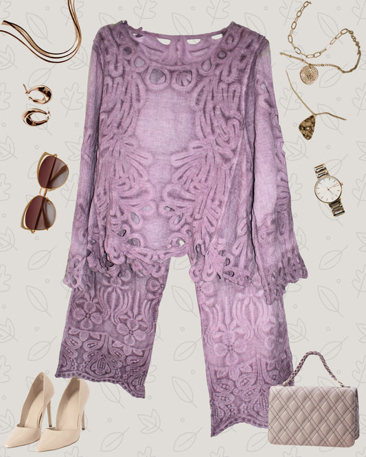 Eyelet embroidered Linen airy Co-ord set