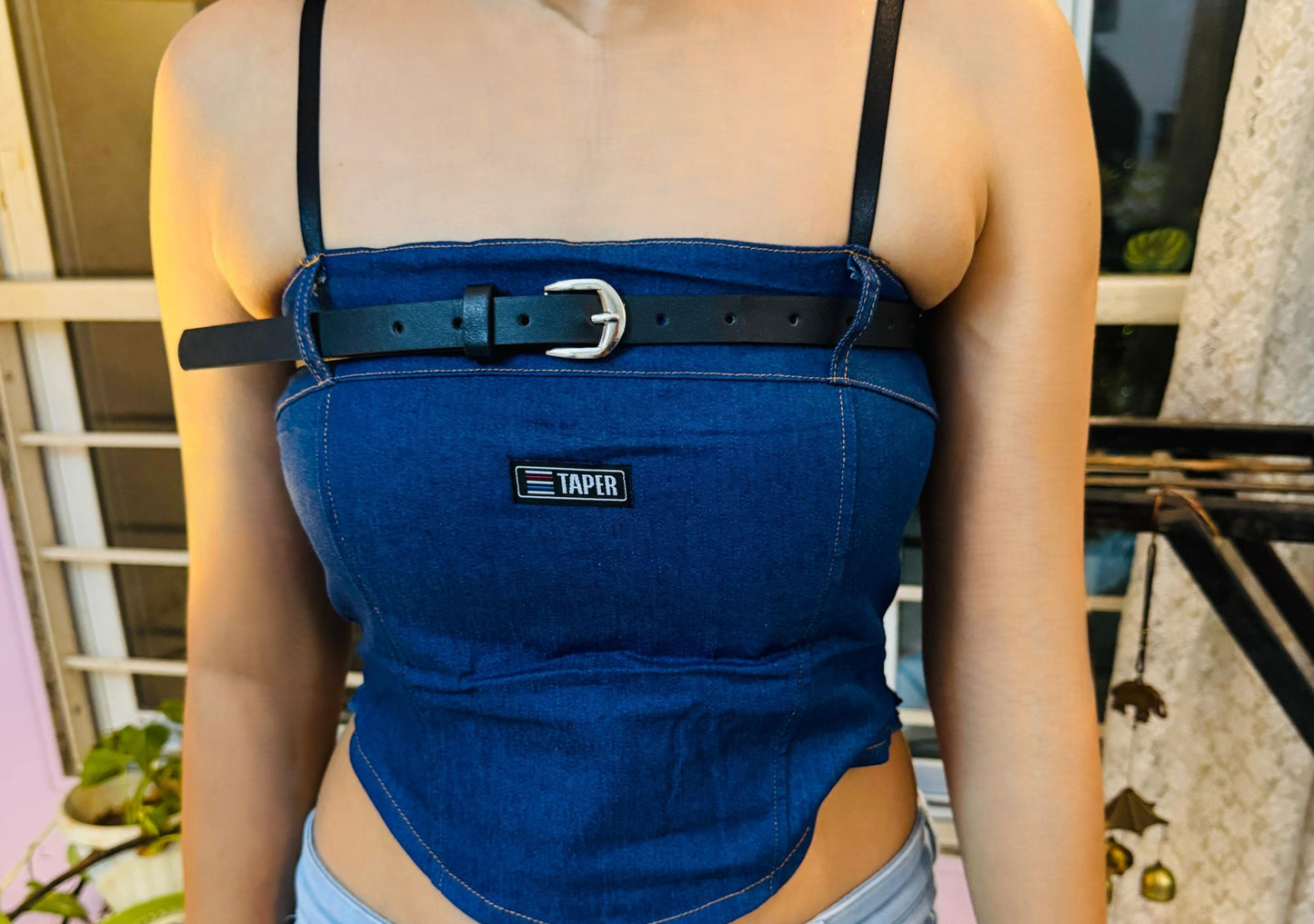 Coffee date Denim Belt Top