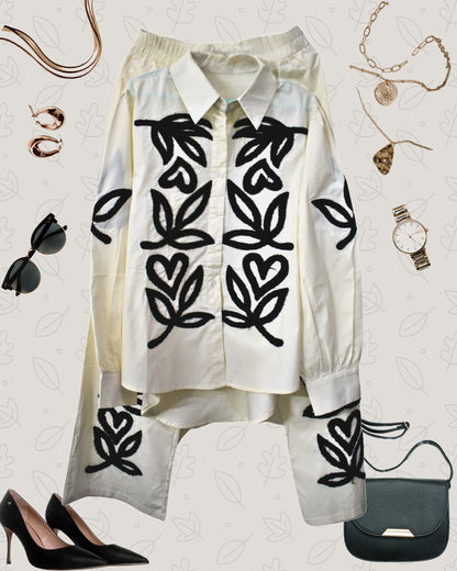 Crochet embroidered Shiny cotton Co-ord Set