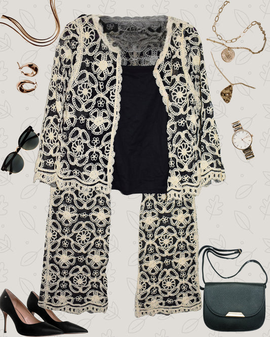 Crochet embroidered net Co-ord Set