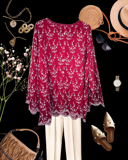 Fully Embroidered Buttoned Cutwork Top