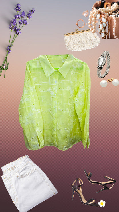 Eyelet Sciffli Embroidered Shiny Organza Block Shirt