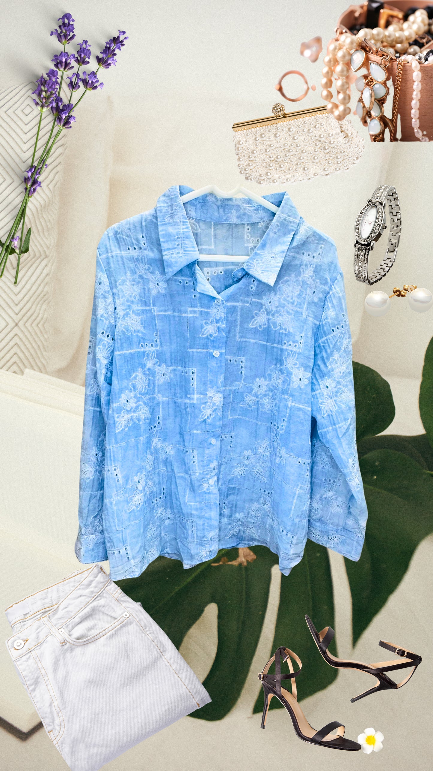 Eyelet Sciffli Embroidered Shiny Organza Block Shirt