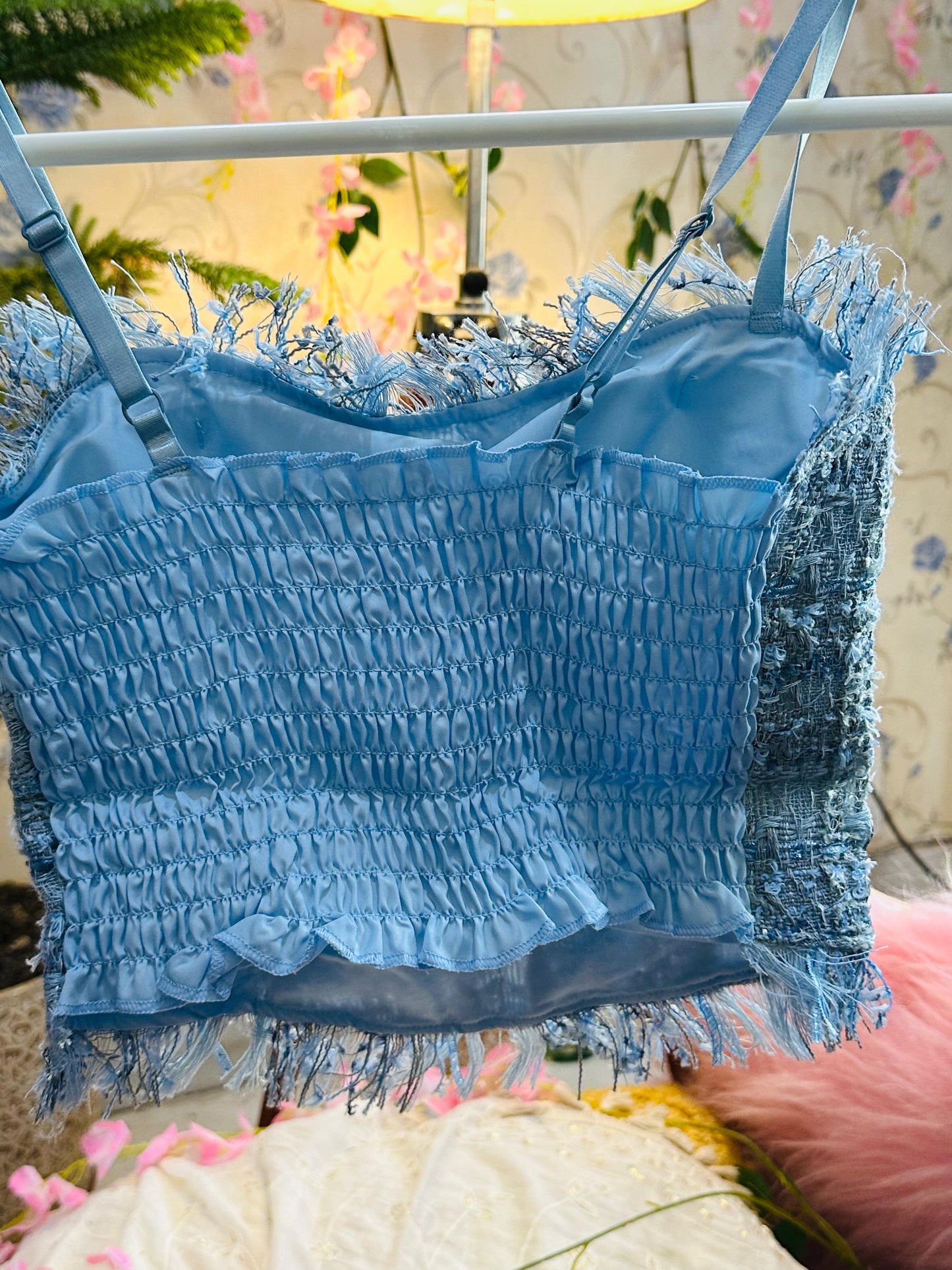 Glitzy Blitzy Denim Ruffled Taper Top