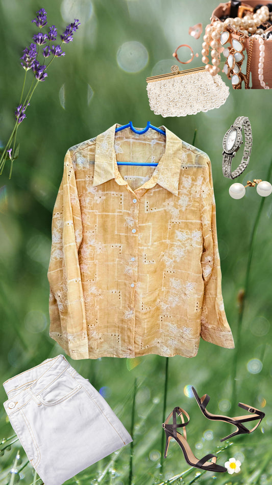 Eyelet Sciffli Embroidered Shiny Organza Block Shirt