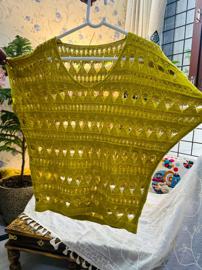 Mustard Crochet Knit Drop Design Half Sleeve Top