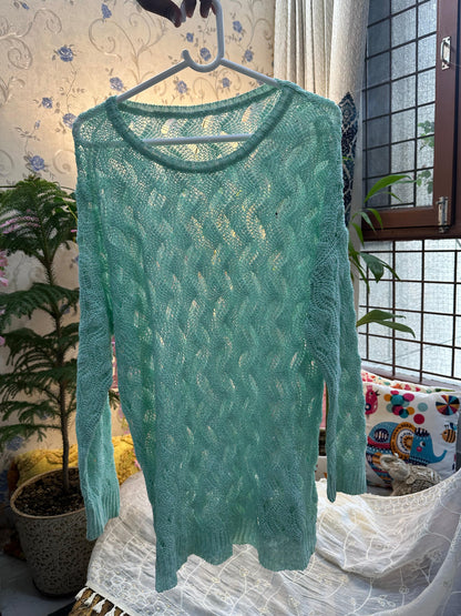 Sea Green Crochet Knit Full Sleeve Top