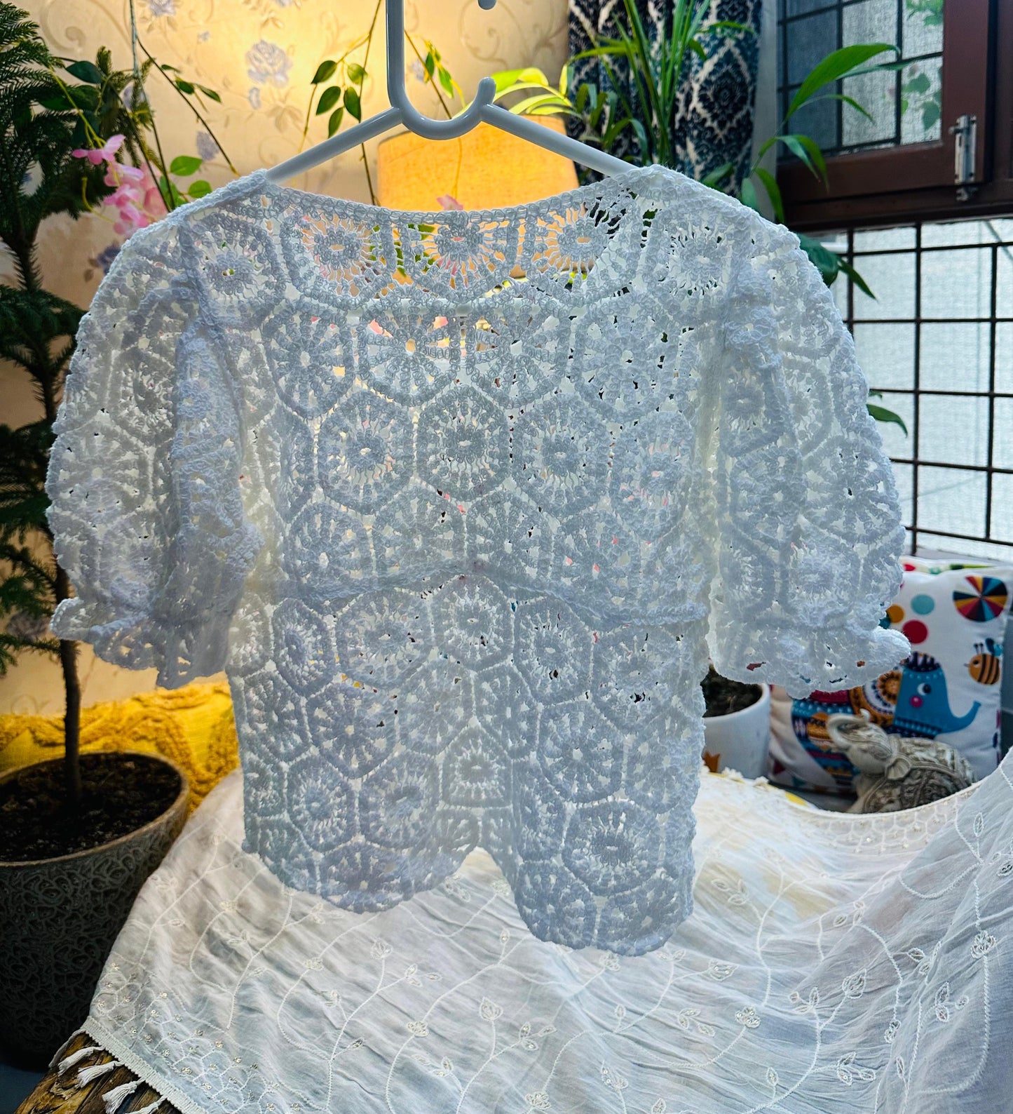 White Crochet Knit Designer Solid Top