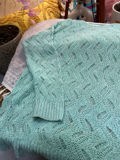 Sea Green Crochet Knit Full Sleeve Top