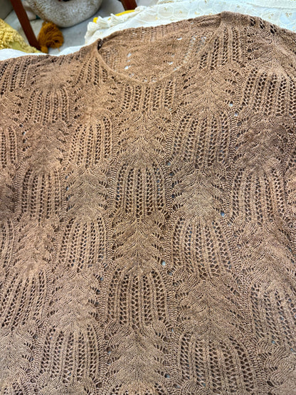 Brown Crochet Knit Half Sleeve Solid Top